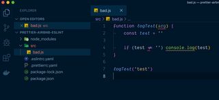 bad.js in VS Code